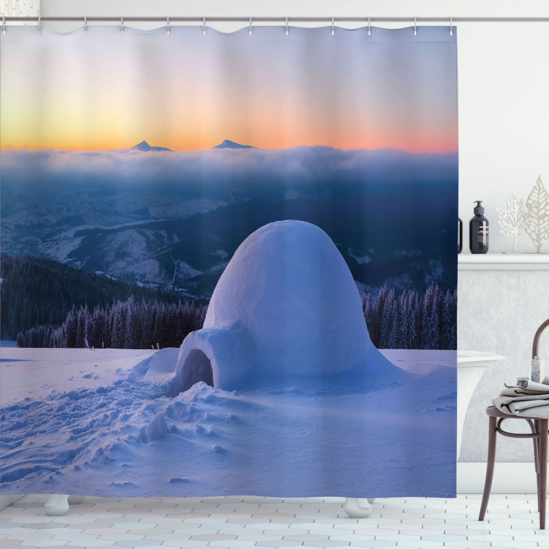 Huge Snowy Hut Shower Curtain