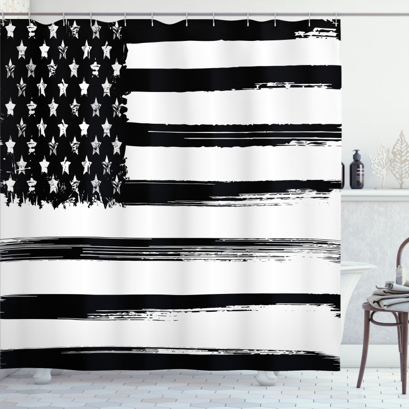 Grunge Monochrome USA Flag Shower Curtain