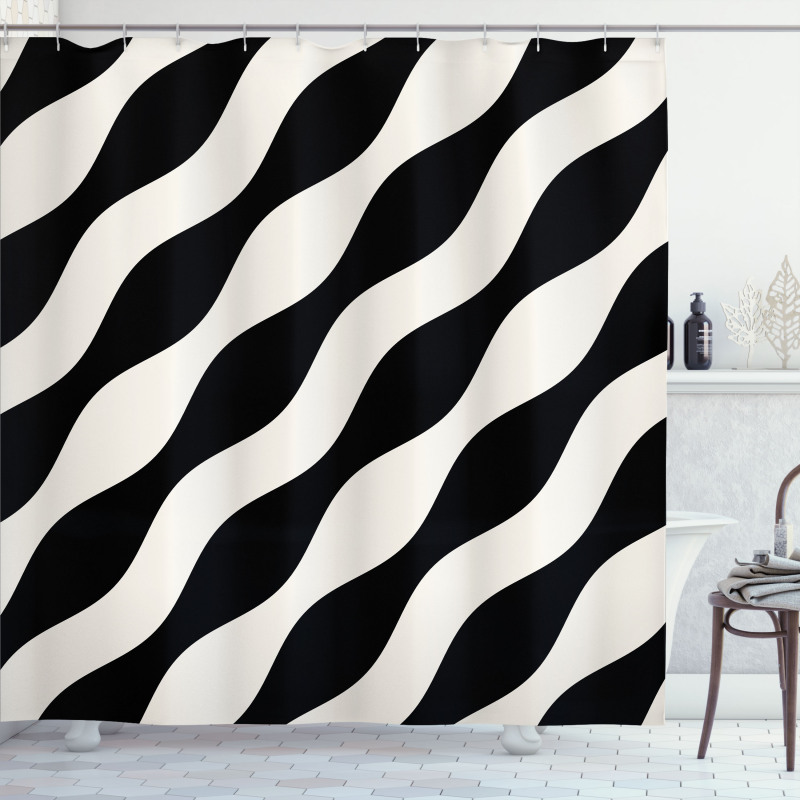 Retro Art Wavy Lines Pattern Shower Curtain