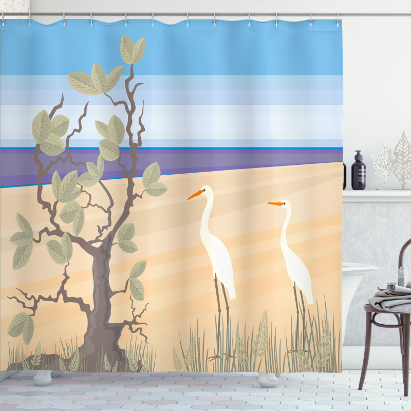 Birds on Beach Coastal Doodle Shower Curtain