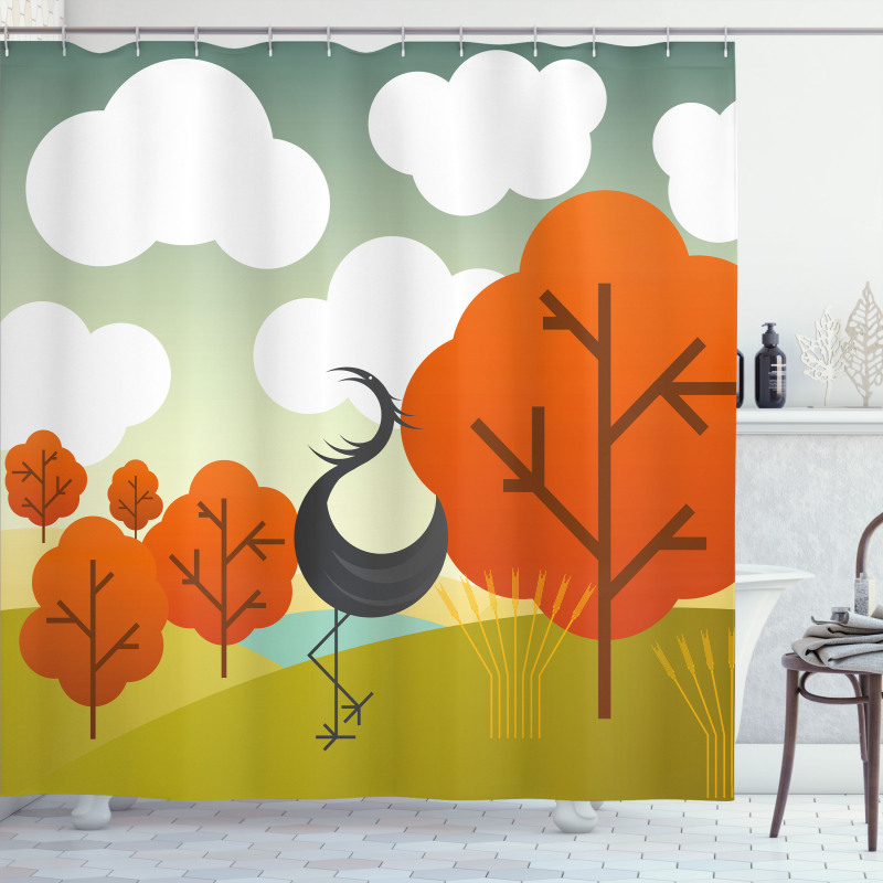 Abstract Bird Trees and Cloud Shower Curtain