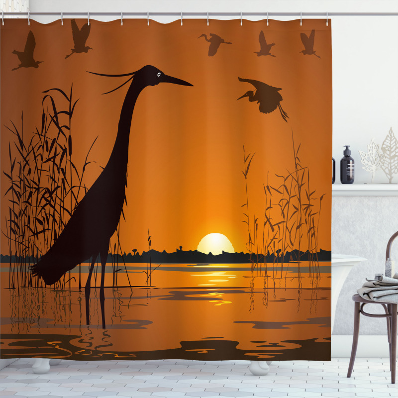 Bird Silhouettes Swamp Sunset Shower Curtain