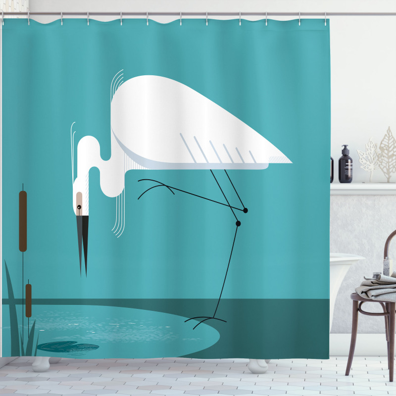 Bird Stands on Lake Shore Shower Curtain