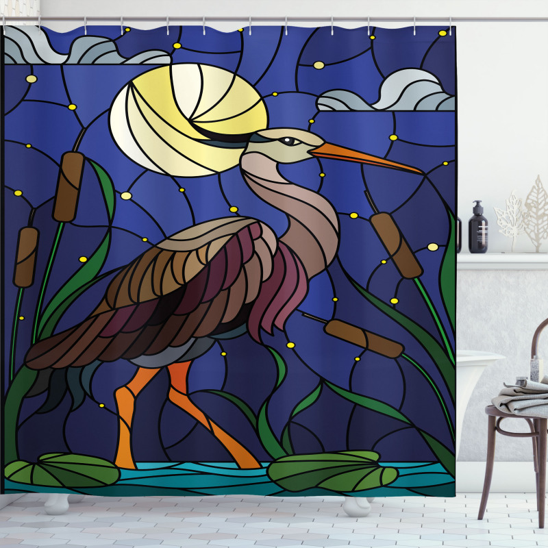 Stain Glass Brown Tone Heron Shower Curtain