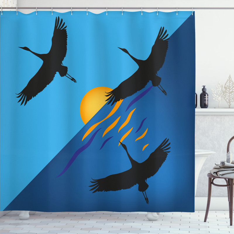 Flying Bird at Horizon Sunset Shower Curtain