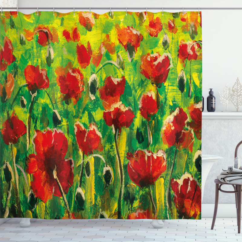 Poppies on Green Grass Shower Curtain