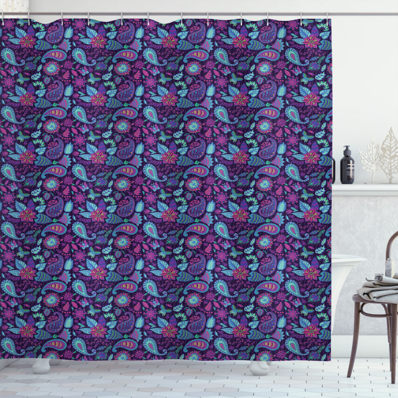 Paisley Teardrops Motif Shower Curtain