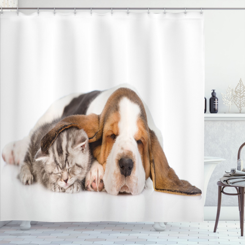 Puppy Kitten Sleeping Shower Curtain