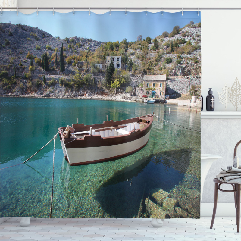 Tranquil Scene Boat on Bay Shower Curtain