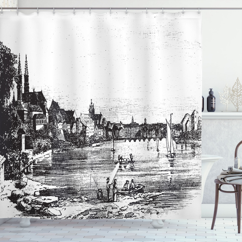 Vintage Cityscape of Istria Shower Curtain