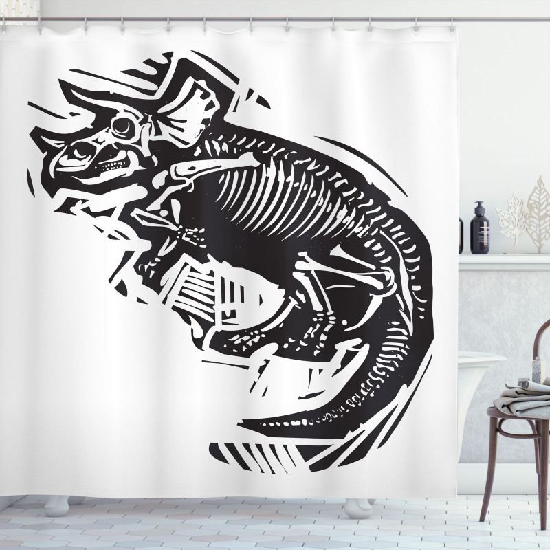 Woodcut Fossil Dinosaur Shower Curtain