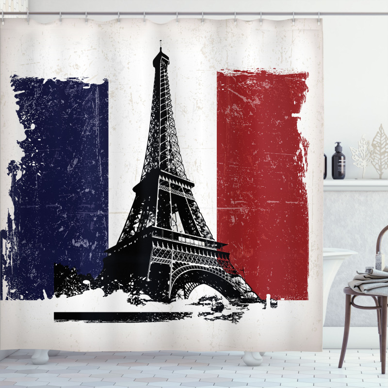 Grunge Flag Eiffel Tower Shower Curtain