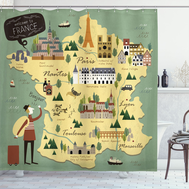 Travel Landmarks Map Doodle Shower Curtain