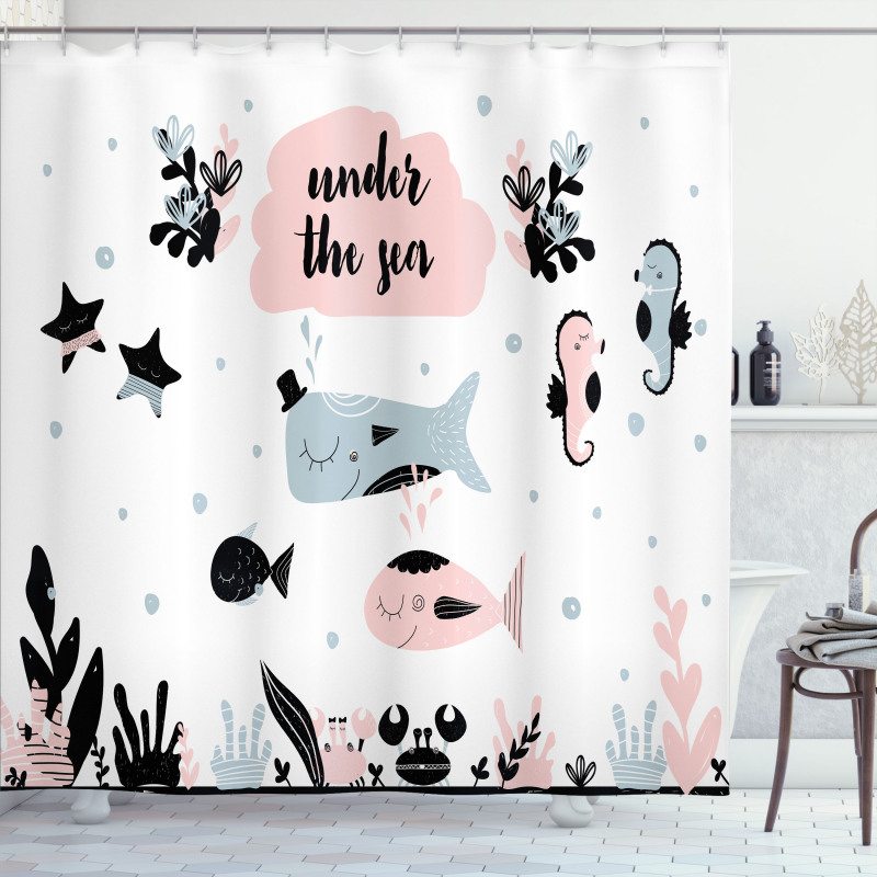 Under the Sea Fauna Cartoon Shower Curtain