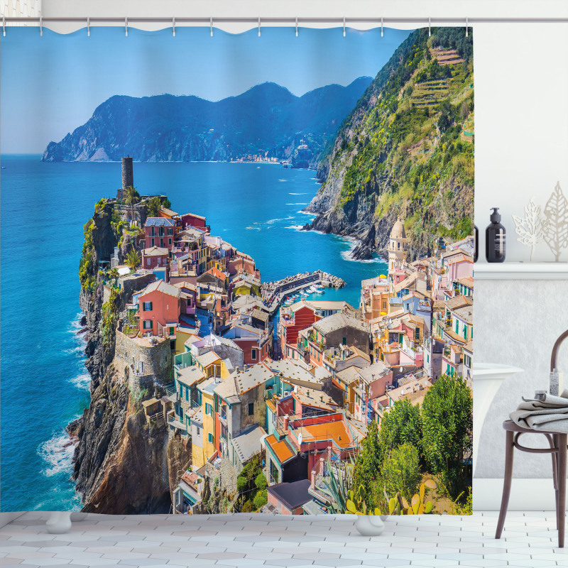 Italy Houses Cliff and Sea Shower Curtain