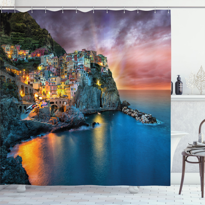 Night View Coast Village Shower Curtain