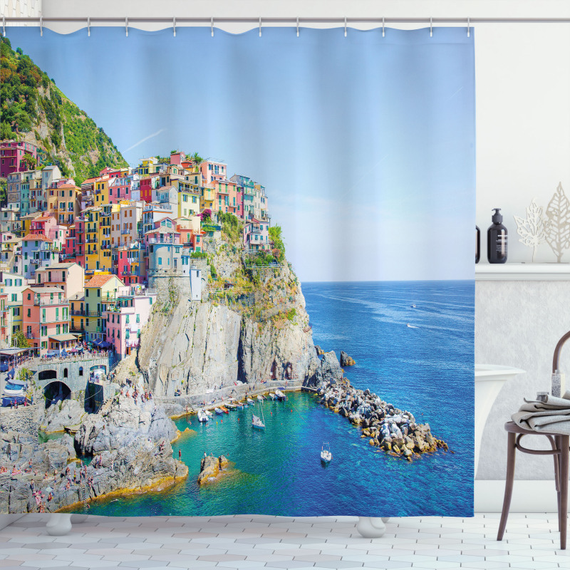 Colorful Coastal Village Shower Curtain