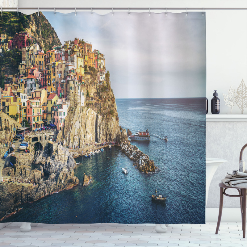 Manarola Village Panorama Shower Curtain