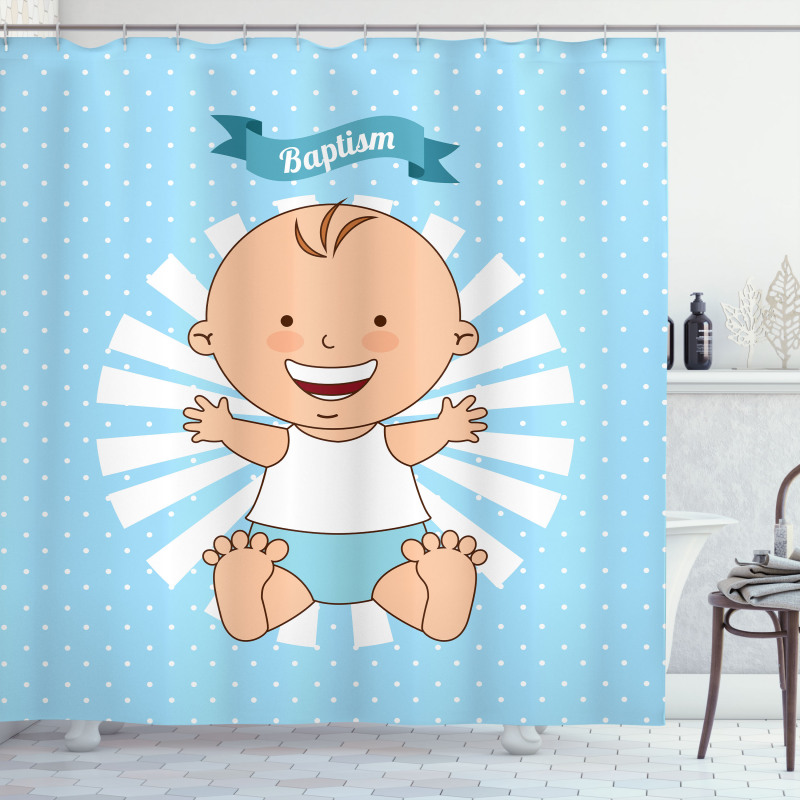 Happy Boy on Stripes Shower Curtain