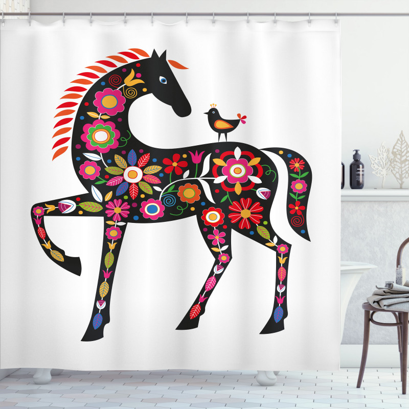 Floral Ornate Horse Bird Shower Curtain