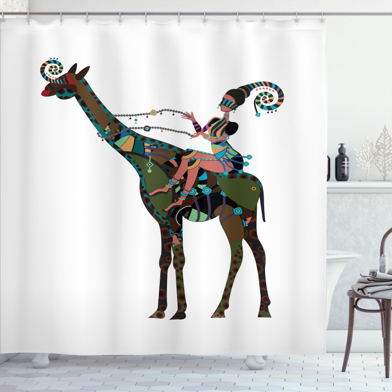 Girl Riding Giraffe Shower Curtain