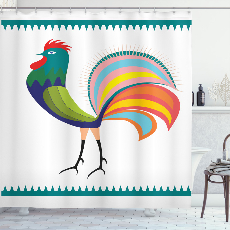 Vivid Polish Rooster Motif Shower Curtain