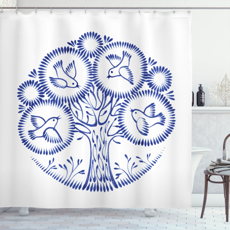 Birds in Botany Circles Shower Curtain