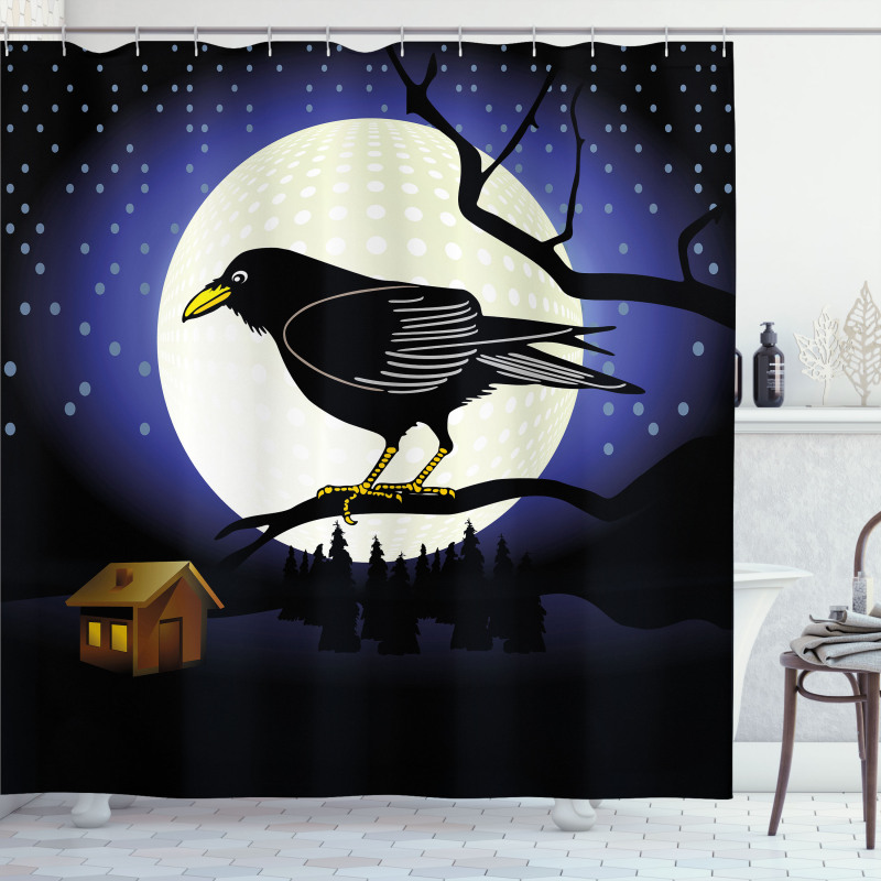 Full Moon Night Bird Shower Curtain