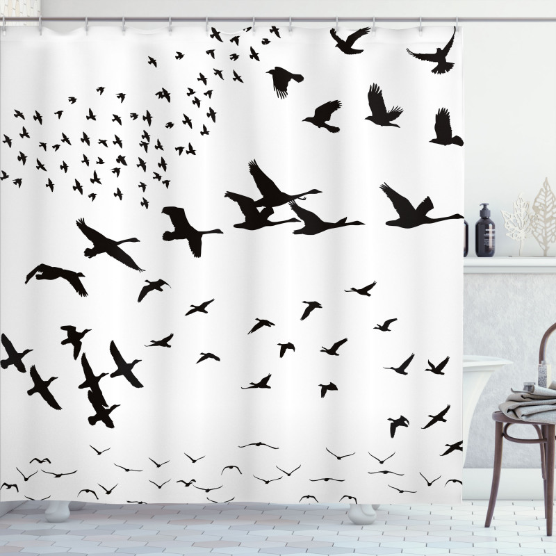 Monochrome Flying Birds Shower Curtain