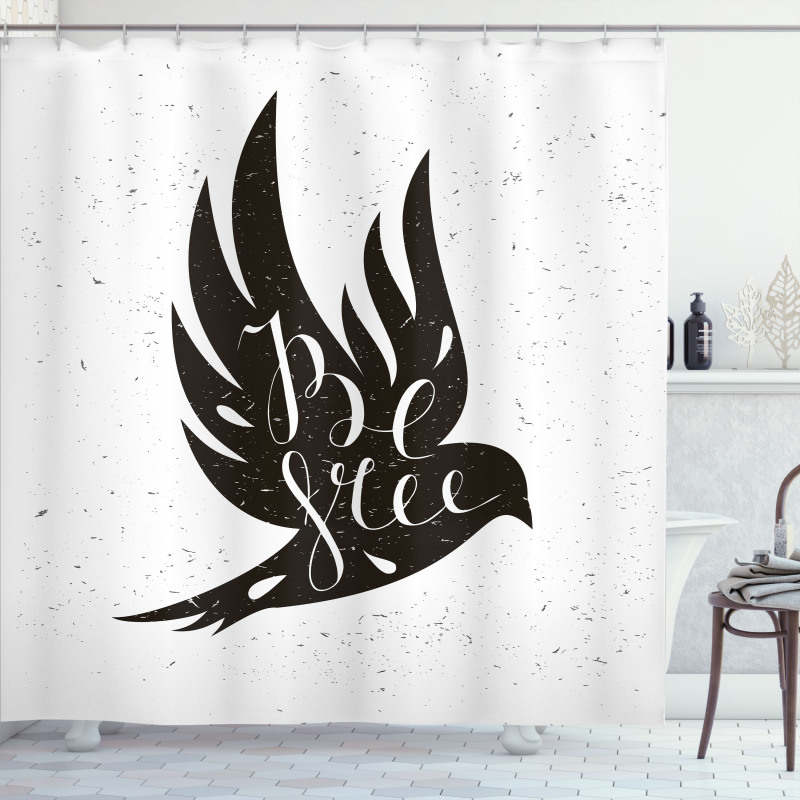 Be Free Text on Flying Bird Shower Curtain