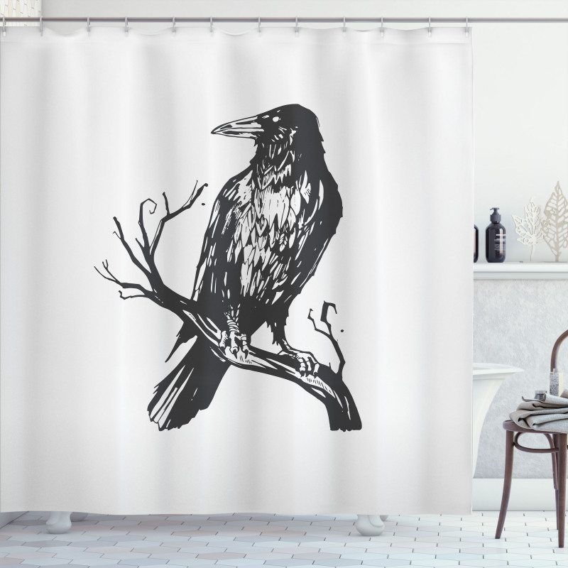 Bird on Bare Branch Art Shower Curtain