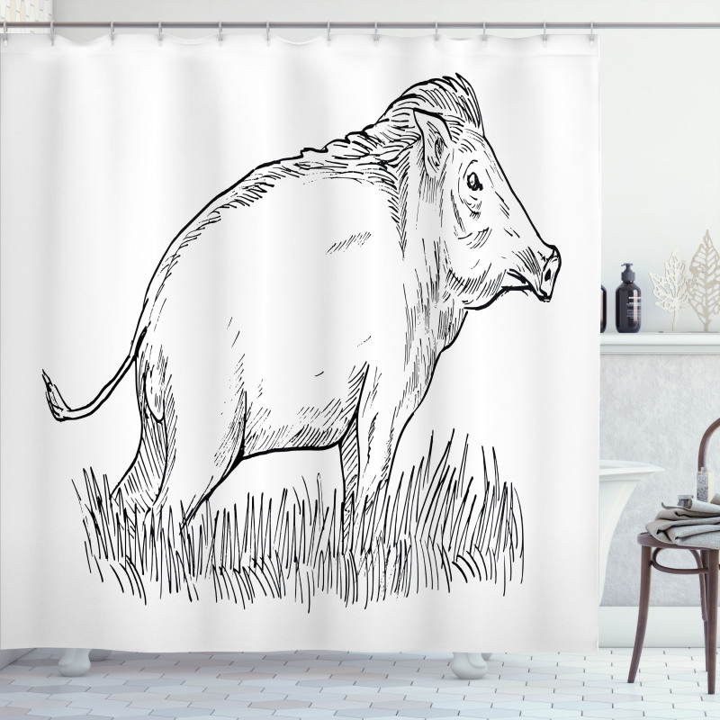 Outline Sketch Wild Boar Shower Curtain