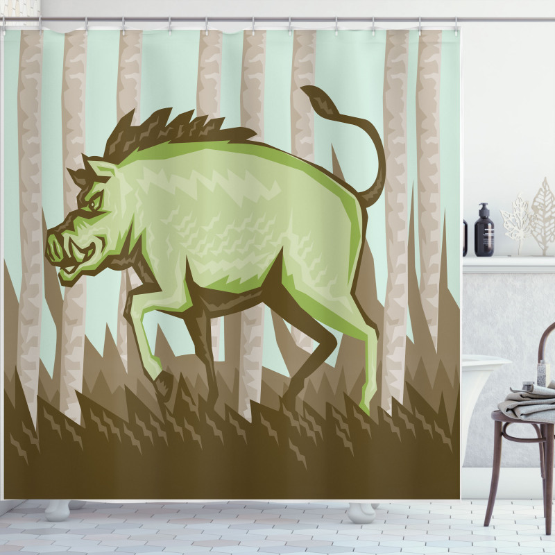 Vintage Pig Boar in Woods Shower Curtain