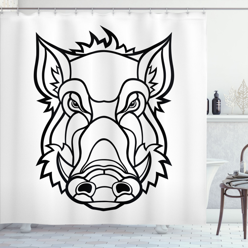 Uncolored Wild BoarHead Shower Curtain