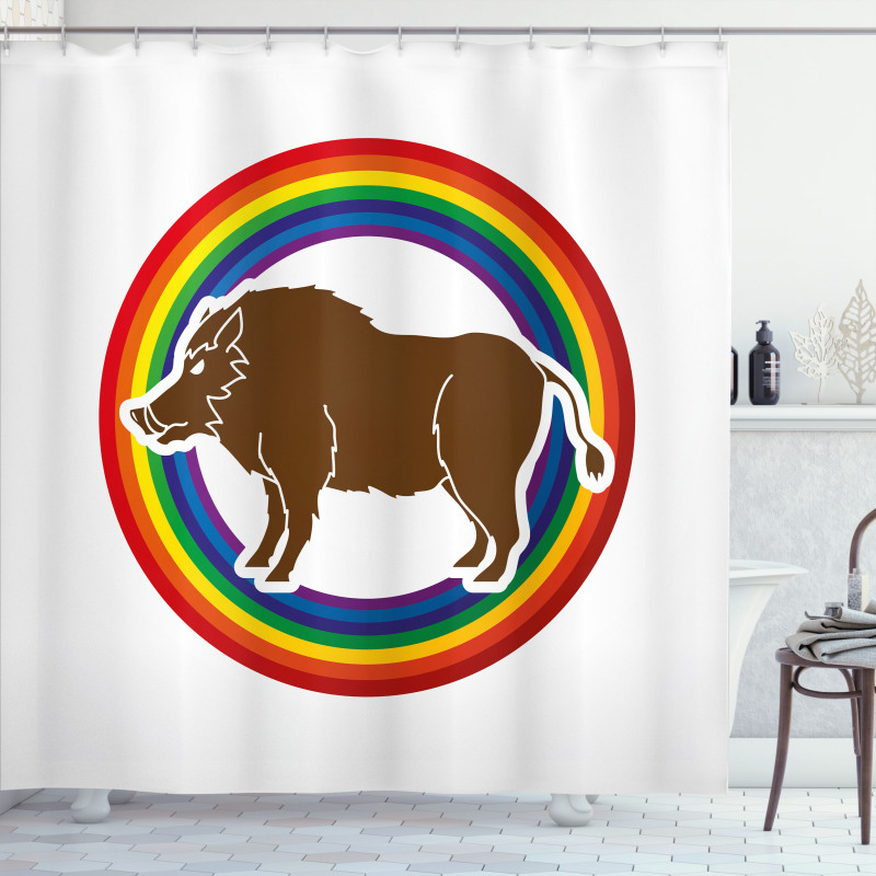 Wild Hog Boar in Rainbow Shower Curtain