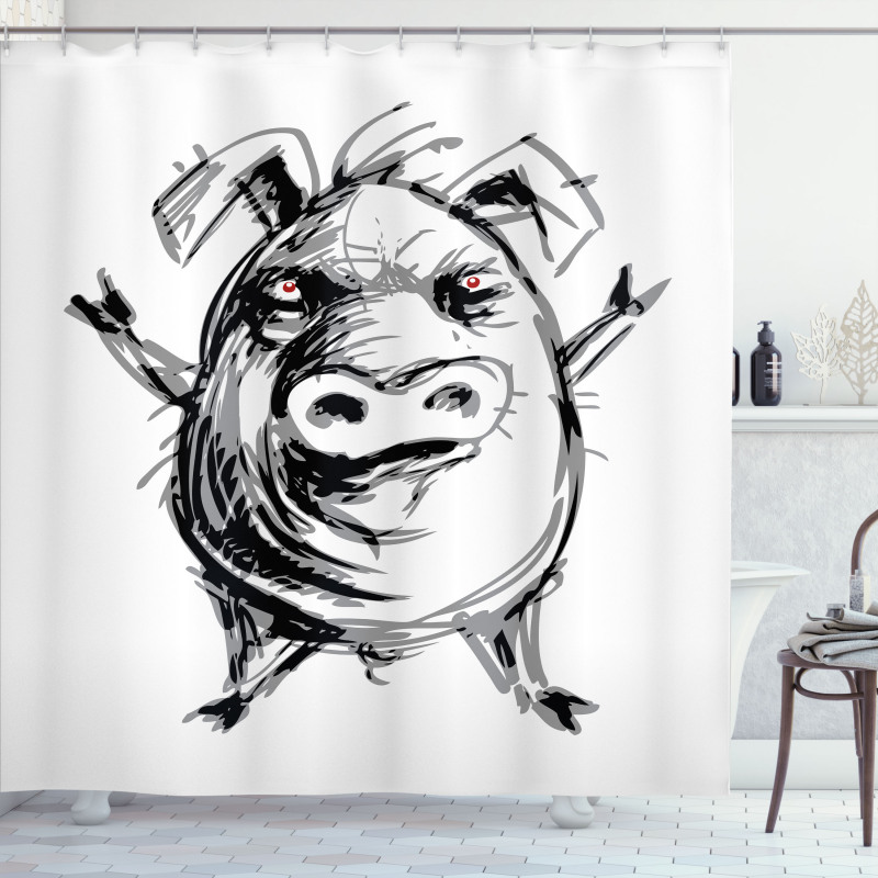 Sketch of Angry Rebel Pig Shower Curtain