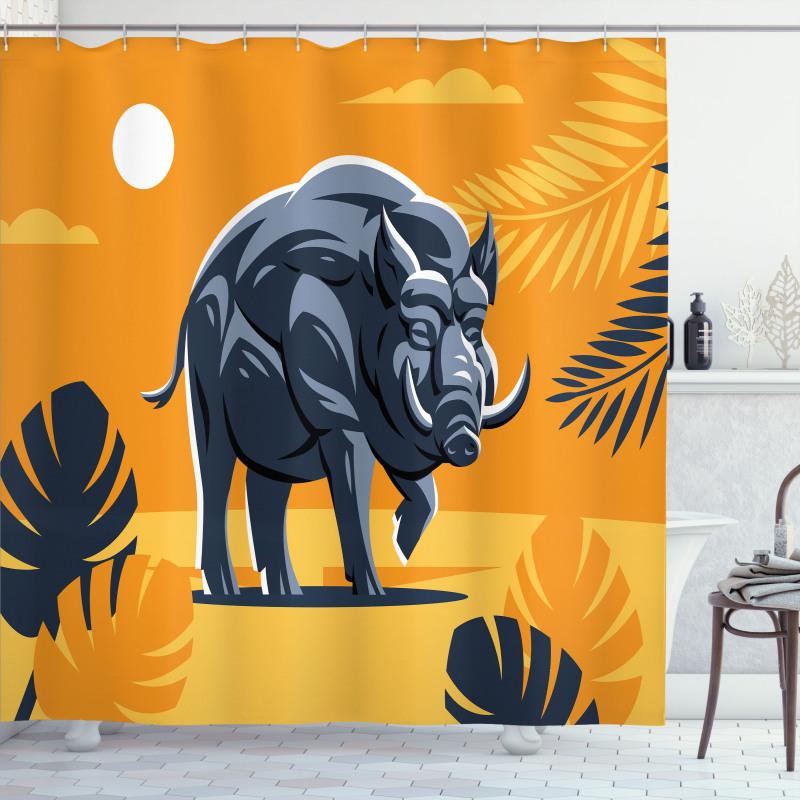 Hog Boar Tropical Leaves Shower Curtain