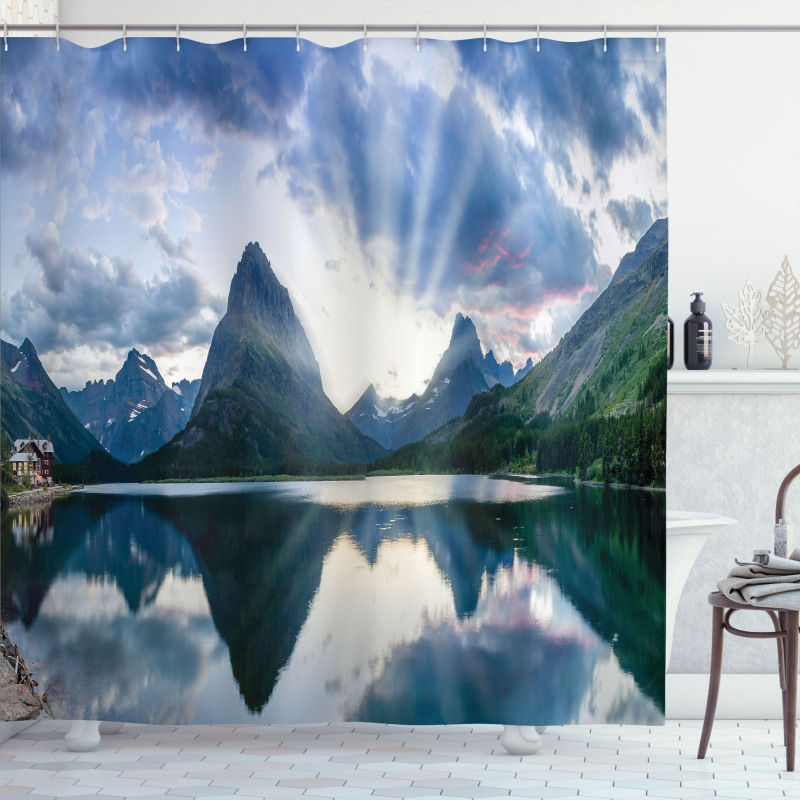 Swiftcurrent Lake Panorama Shower Curtain