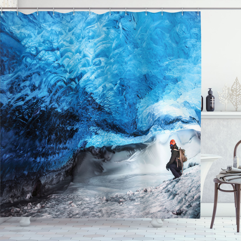 Traveler Man in Ice Cave Shower Curtain
