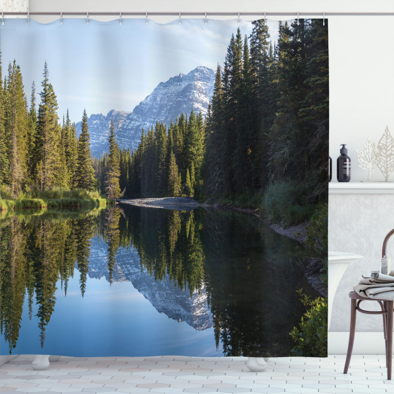 Fir Tree Reflections on Lake Shower Curtain