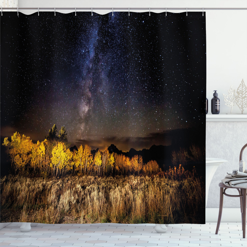 Milky Way Aspens and Tetons Shower Curtain