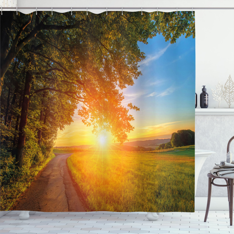 Tranquil Path at Sunset Shower Curtain