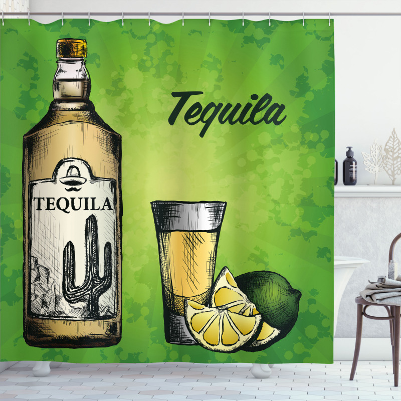 Bottle Shot Glass and Lime Shower Curtain