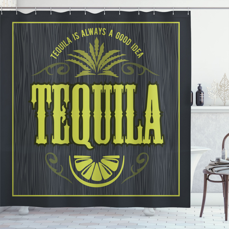 Vintage Alcohol Themed Text Shower Curtain