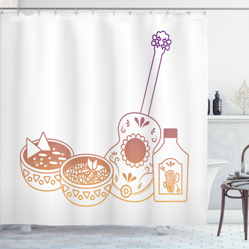 Mexican Soup Bottle Guitar Shower Curtain