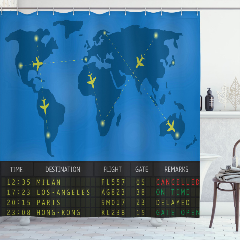 Departure Board World Map Shower Curtain