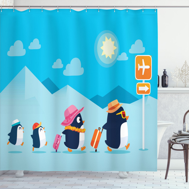 Funny Penguin Family Trip Shower Curtain