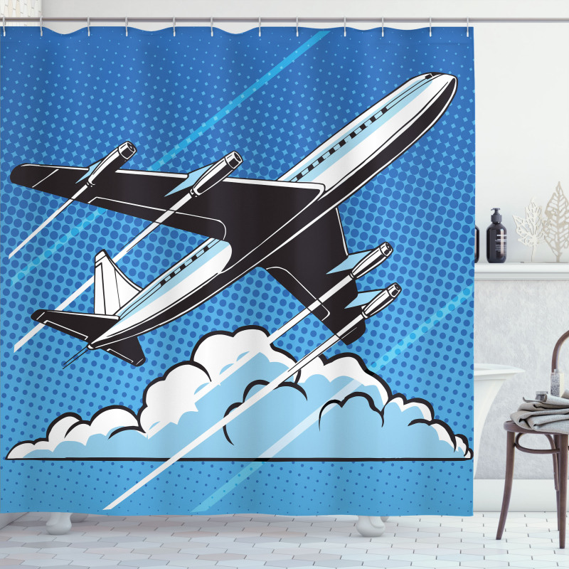 Pop Art Take Off Plane Dots Shower Curtain