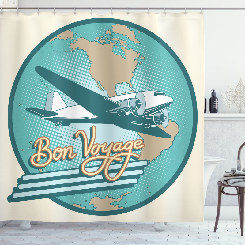 Bon Voyage and Retro Plane Shower Curtain