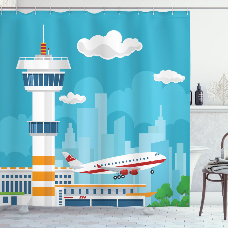 Control Tower and Plane Shower Curtain